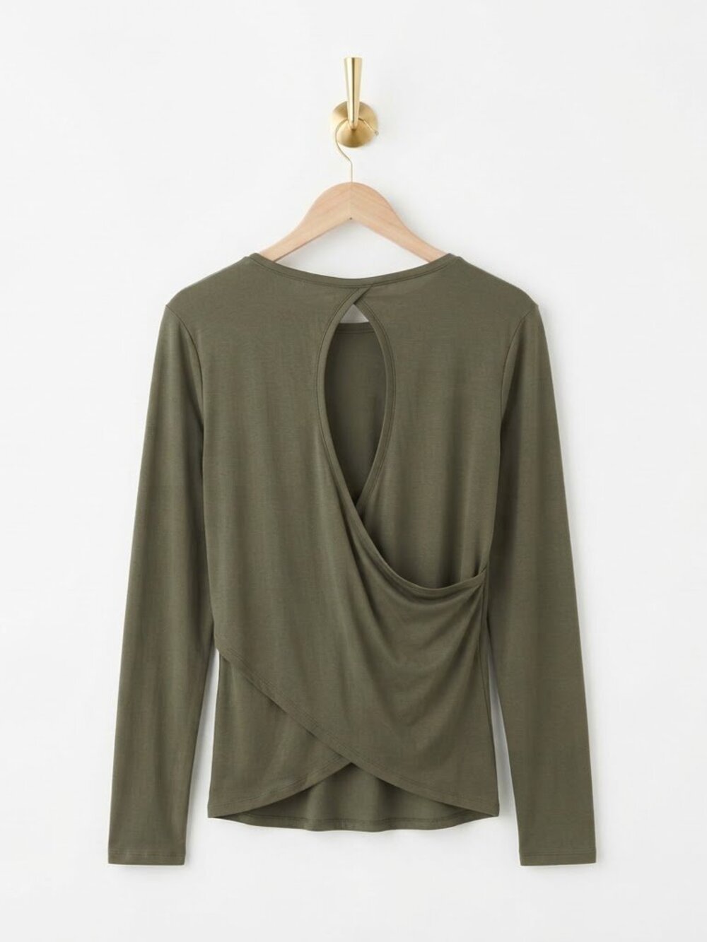 Victoria Sport Open Back Top Large Olive Green Drape Back Keyhole Minimalist